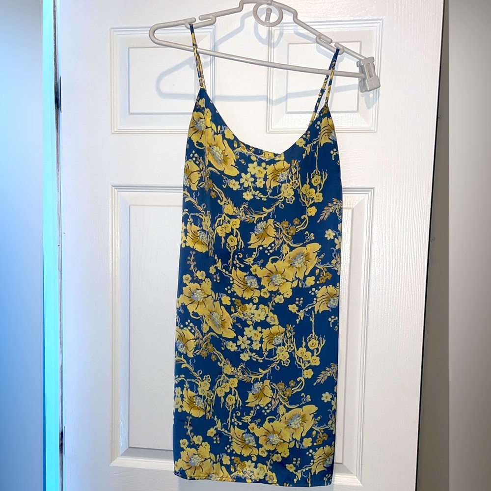 Indigo blue/yellow floral polyester dress